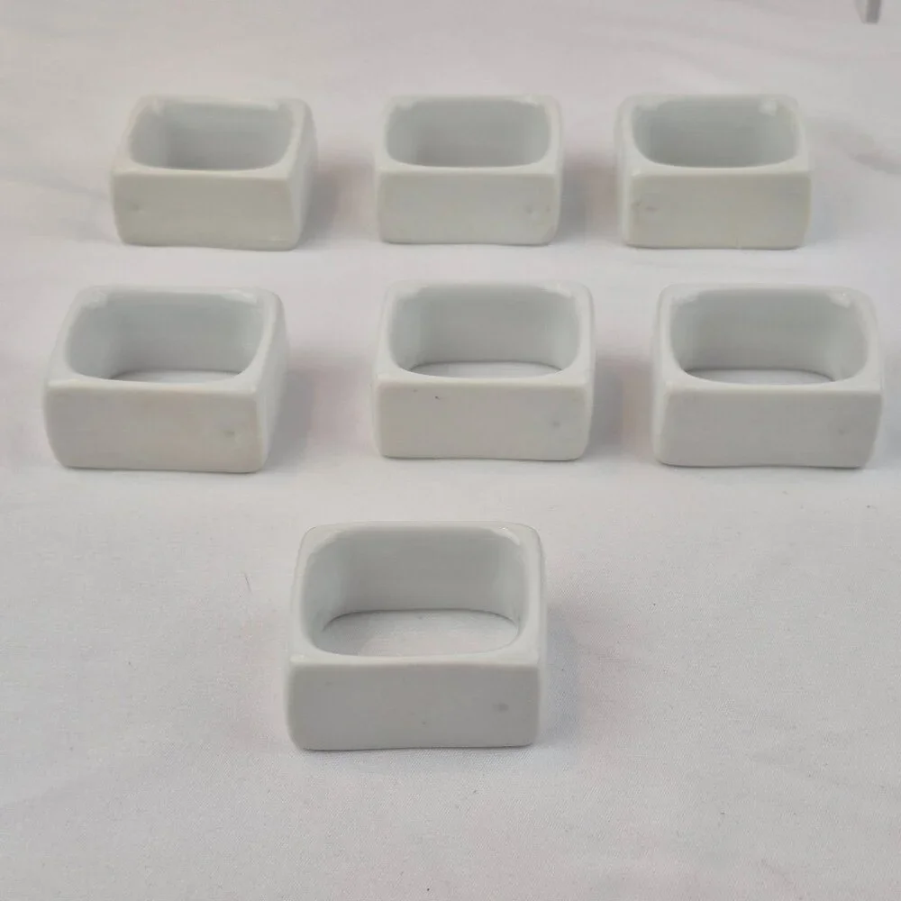 Crown Baccara Napkin Rings Modern Rectangle Porcelain Glossy Finish Set of 7